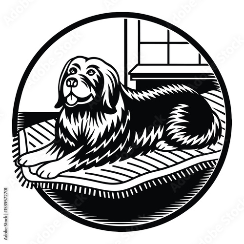 A hunting dog in the reeds, vector illustration.