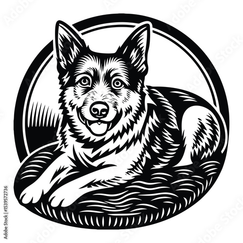 A hunting dog in the reeds, vector illustration.