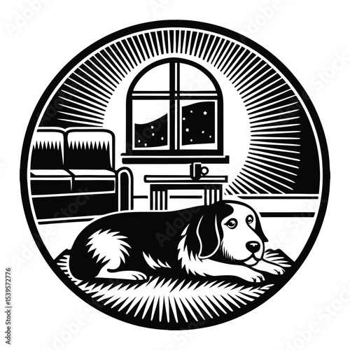 A hunting dog in the reeds, vector illustration.