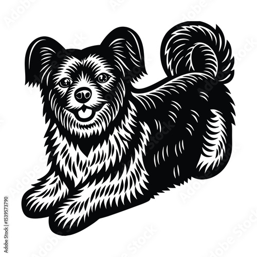 Vector black silhouette of a dog isolated on a white background.