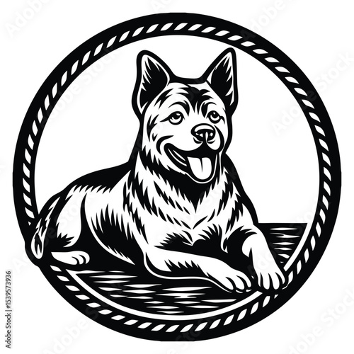 Vector black silhouette of a dog isolated on a white background.