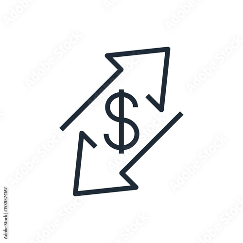 Fast, easy to send, receive money. Financial transfer.Vector linear icon illustration isolated on white background.