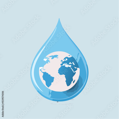 A water drop with the earth inside it, representing global water care and environmental responsibility.