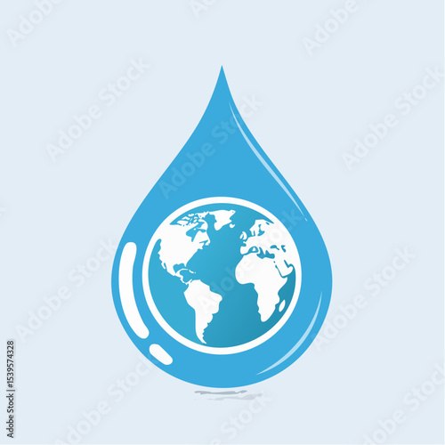 A water drop with the earth inside it, representing global water care and environmental responsibility.