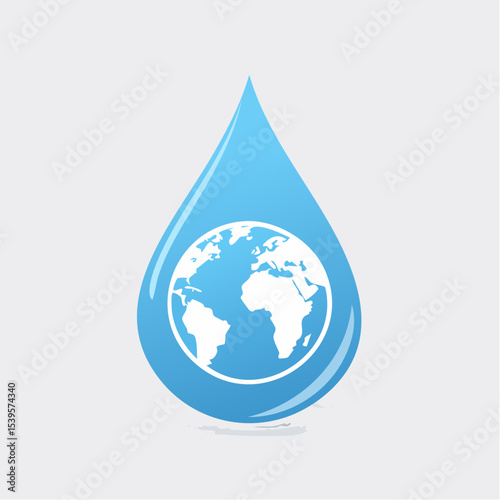 A water drop with the earth inside it, representing global water care and environmental responsibility.