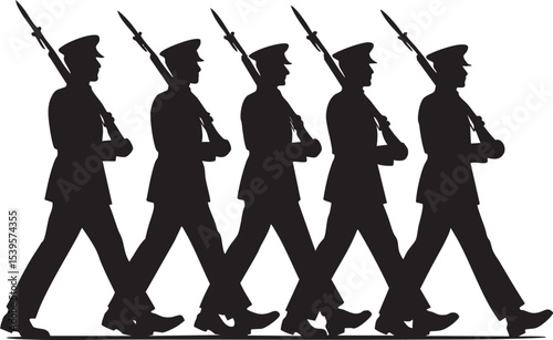 Formal Military Guard Silhouette in Precise Formation.