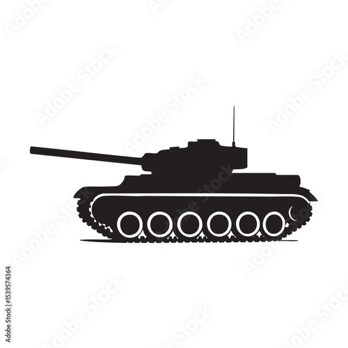 Military Tank Silhouette Side View Graphic Design.