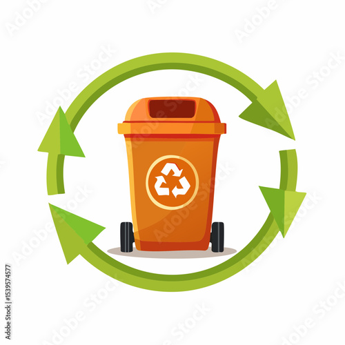 A compost bin icon with arrows around it, representing sustainable waste practices and composting.