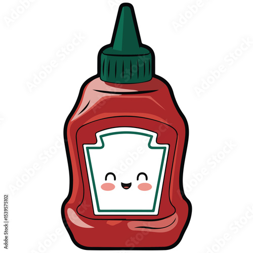happy ketchup bottle illustration isolated vector on white background