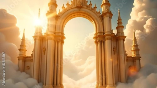 Archway Emerging from Clouds Into the Sky in Dreamlike Visual 