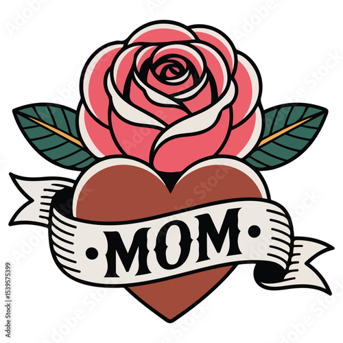 i love mom retro tattoo vector illustration isolated on white background
