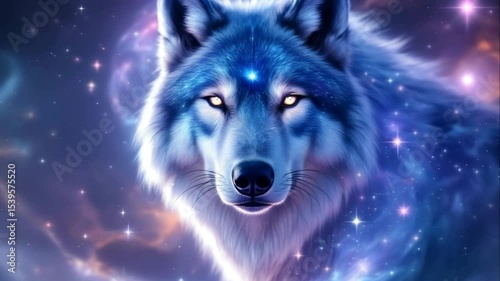 Glowing Wolf Staring in Space Fantasy Artwork