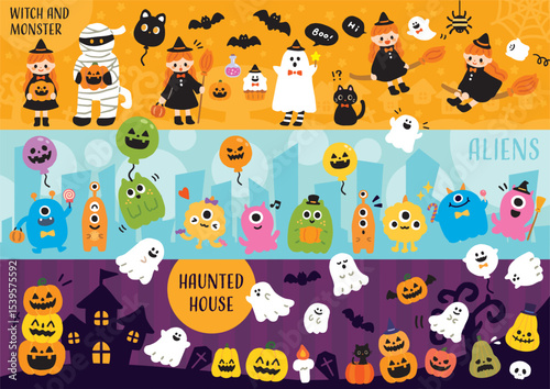Cute Halloween illustration set (3 types)