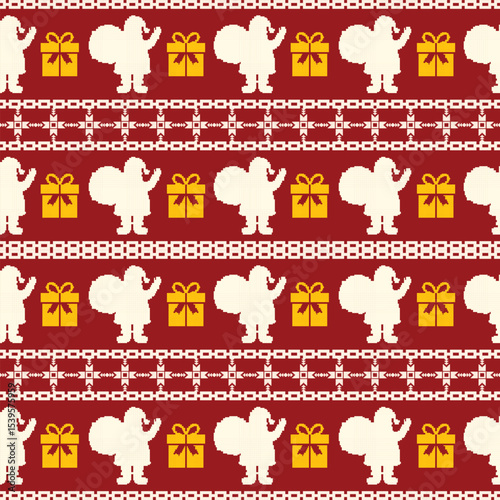 Seamless Christmas Pixel Vector Pattern. Bright and Colorful Festive Design for Fabric, Wrapping Paper, Packaging, and Crafts
