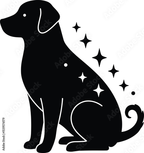 Clean dog icon, pet grooming vector, sparkling dog illustration, animal hygiene, dog care design, silhouette pet art image