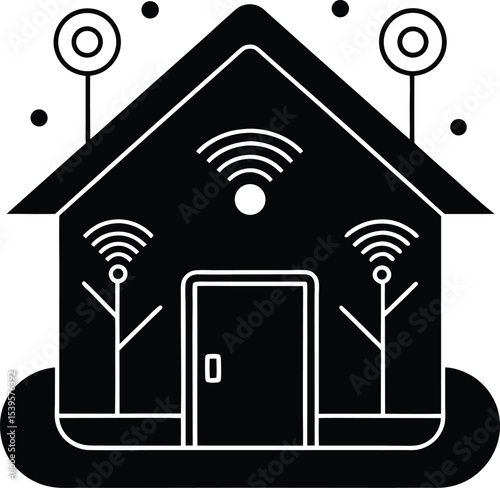 Smart home wireless technology providing Silhouette internet access and automation features illustration