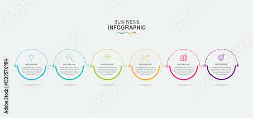 Line step infographic. 6 options workflow diagram, circle timeline number infograph, process steps chart. Linear vector infographics. Process order infographic arrow and steps point illustration