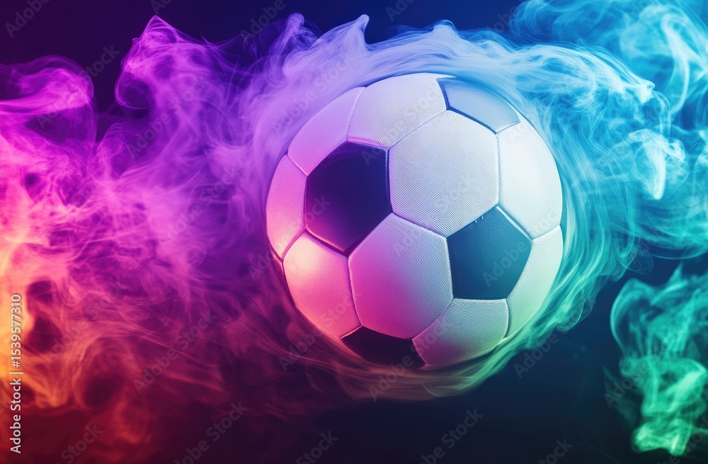Obraz premium Soccer ball surrounded by vibrant smoke