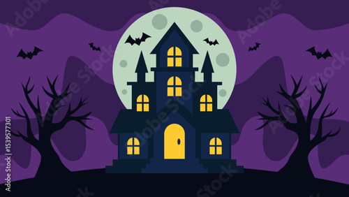 Spooky vector scene of Halloween haunted house