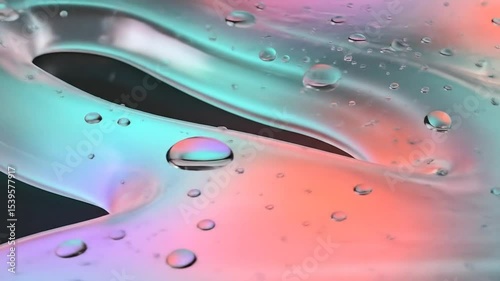 Iridescent And Translucent Surface With Water Droplets Creates Ethereal Dreamlike Abstract Texture