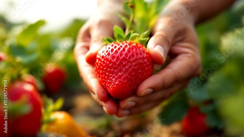 Holding Fresh Strawberry from Garden Organic Growing