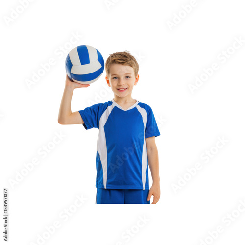 Young Boy Playing Volleyball on Court with Excitement and Enthusiasm