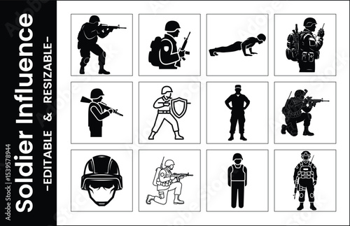Soldier Icon Set Military Forces Illustrations Vector Collection Armed Personnel Silhouette