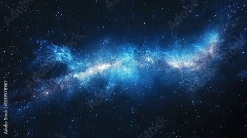 A celestial view of a vibrant blue and white nebula with scattered stars in a dark space background