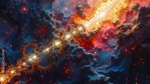 Abstract Golden Fractal Forming in Colorful Space Nebula