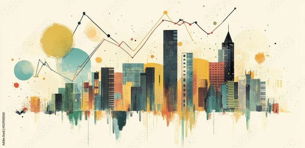 Fototapeta premium Abstract cityscape with trending graph