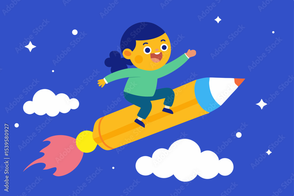 Naklejka premium Cartoon vector illustration of a boy on a swing with the moon and stars in the night sky, perfect for a fun winter holiday or Christmas card