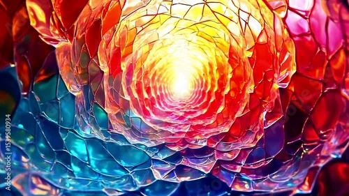 Abstract Light Tunnel with Colorful Crystal Shapes Slow Motion