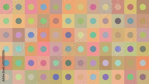 Colorful grid background with playful soft tones and centered circle accents in every block. Fully contained design perfect for gift wrap, packaging, branding, or festive visuals.