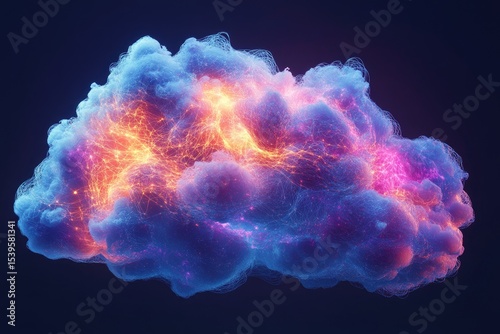Abstract cloud form, vibrant, glowing network