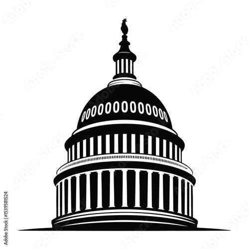 Capitol Building Icon: A striking black and white illustration of the iconic US Capitol Building, symbolizing governance, democracy, and American ideals.