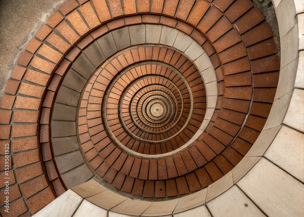 Naklejka premium Spiral Brick Pathway Design in Outdoor Garden