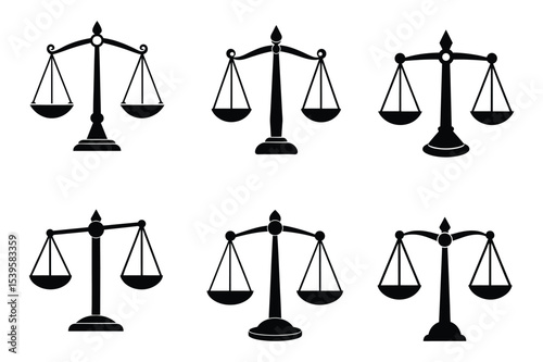 Scales of Justice  Six Classic Silhouette Illustrations for Legal and Balance Concepts