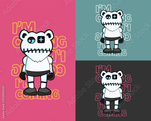 Cute and Creepy Robot Bear Illustration