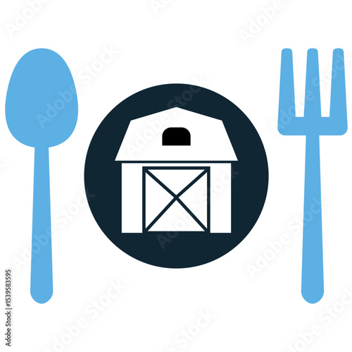 Farm to table icon vector showing fresh produce from farm to dinner plate. Perfect for illustrating local food movements, healthy eating, sustainable agriculture, and organic markets.
