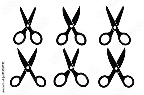 Collection of Six Different Black Scissors Icons Perfect for Crafting and Cutting Designs