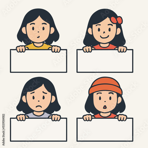 Vector Set Girl peeking over empty board