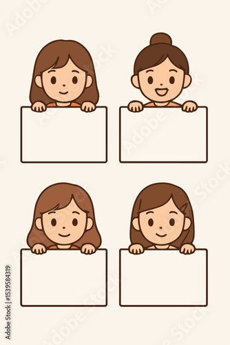 Vector Set Girl peeking over empty board