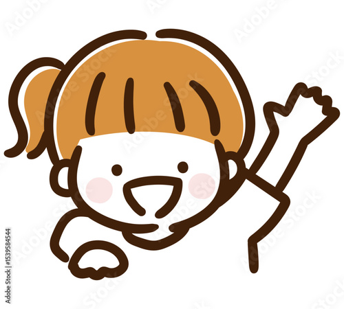 元気よく手を上げる女の子のデフォルメ上半身イラスト