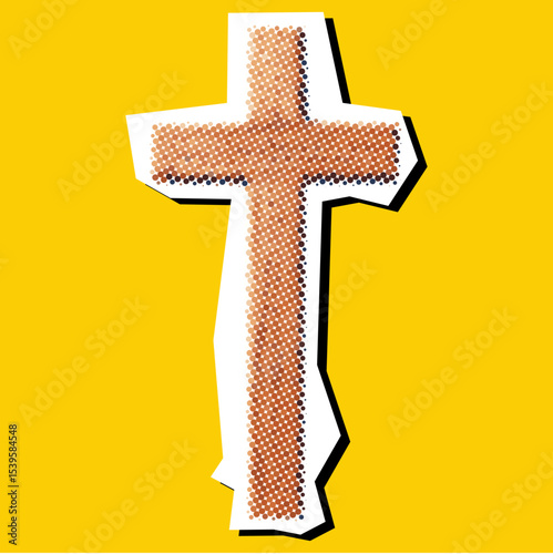 Christ cross dotted collage element in a torn paper vector, created with pointillism. A symbolic, artistic representation for faith, spirituality, church, and religious concepts.