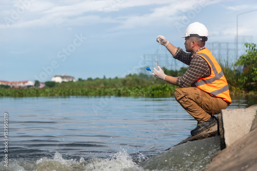 An environmentalist is collecting samples of wastewater and testing them for contaminants