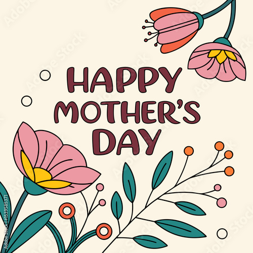 a floral bannar for happy mother's day card with beautiful colourfull flower with nice bold typography on the white background