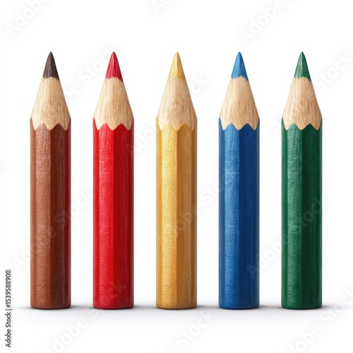 Colorful Wooden Pencils Aligned on White Background for Art
