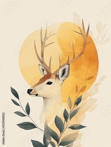 deer composition in a forest atmosphere