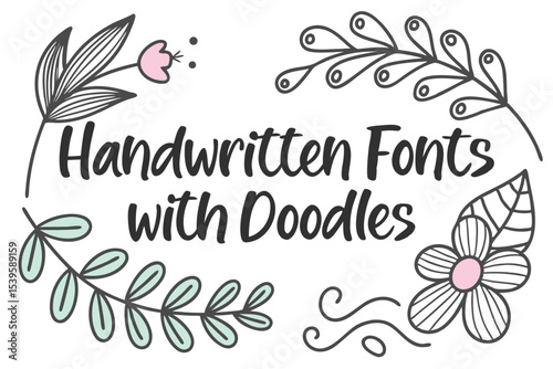 Handwritten fonts with doodles neat continuous design