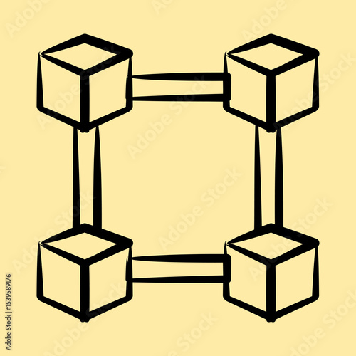 Icon block chain. Crypto currency elements. Icon in hand drawn style.
